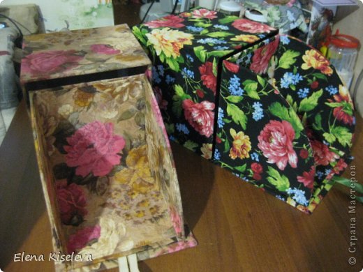  Мастер-класс: Коробочки для хранения салфеток. МК. Бумага, Картон, Клей, Ткань. Фото 31